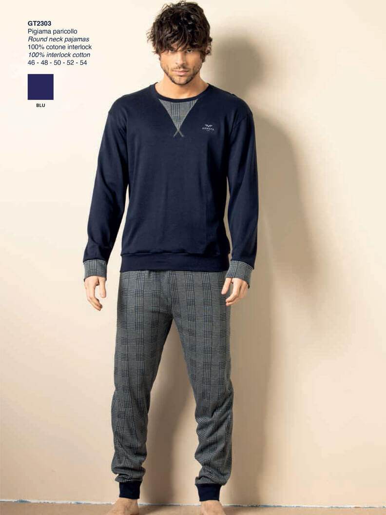 Мъжка зимна памучна пижама каре 2303 Армата ди Маре